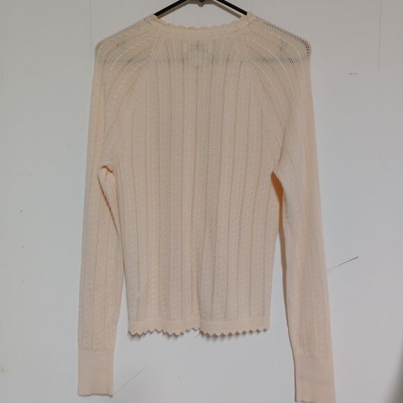 Lands End peachy cable knit cardigan with satin trim size S - Picture 6 of 9